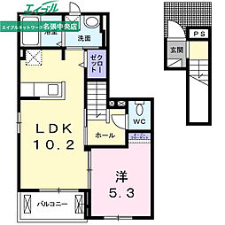 ヴィラ　アベニューＡ 2階1LDKの間取り