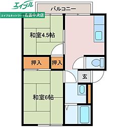 杉森アーバンハイツB 2DKの間取図画像