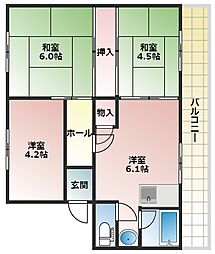 渦森コーポB棟 3DKの間取図画像