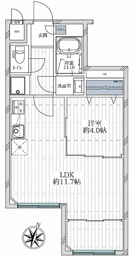 専有面積：４２．６０ｍ２　サンルーム　南東向き４階最上階　新規リノベーション済み　大井町線「北千束」・東急池上線「長原」・東急目黒線「洗足」３路線利用可