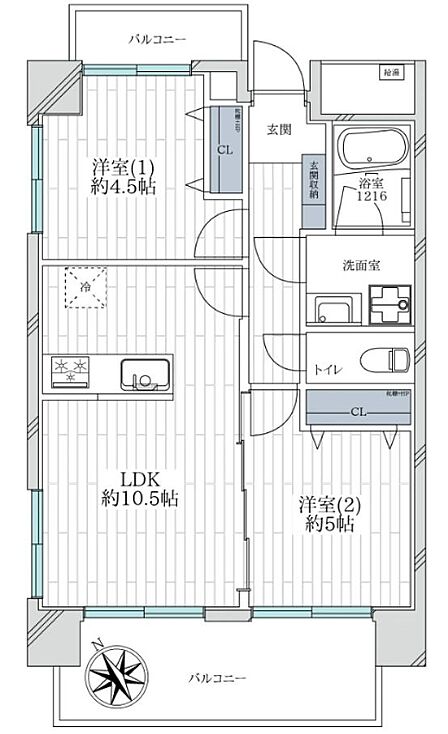 専有面積54平米の2LDKタイプ。室内は新規フルリノベーション済です。2階の角部屋で全室に窓の有る風通しの良いお部屋となっております。