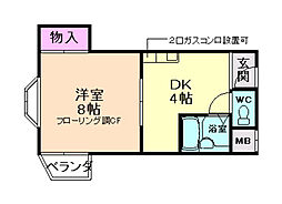 プレザントハウス 1Kの間取図画像