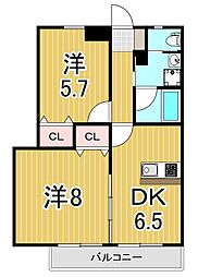 アステリア 2DKの間取図画像