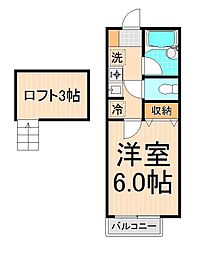 パークフロント北綾瀬A 2階1Kの間取り