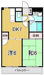 エクセルフラットIII 3階2DKの間取り