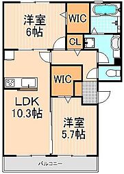 カーサ青井 2LDKの間取図画像