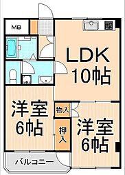 コーポ柳川 2LDKの間取図画像