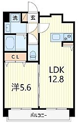 サンライズ六町 1LDKの間取図画像