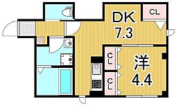 Clavius ZEH 1DKの間取図画像