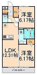 ルーチェオザワ 2LDKの間取図画像