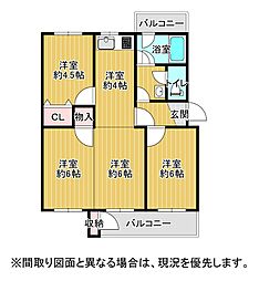 杭瀬団地15号棟 2LDKの間取図画像