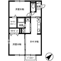 パストラル武雄B 2DKの間取図画像
