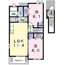 プロムナード1 2LDKの間取図画像