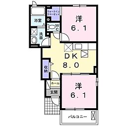 ベルジュネス 2DKの間取図画像