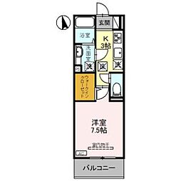 Ｄ−ＲＯＯＭ千代田町 1階1Kの間取り