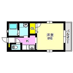 ヴァンベール 1階1Kの間取り