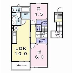 アフロート 2階2LDKの間取り