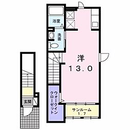 ＡＳＨＡＤＥ 2階ワンルームの間取り
