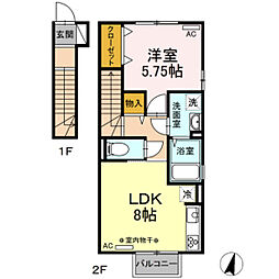 Ｄ−ｒｏｏｍ表町 2階1LDKの間取り