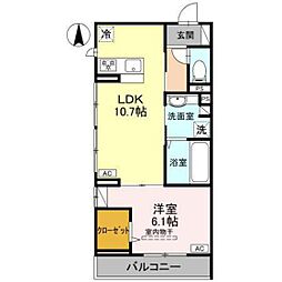 Ｄ−ｒｏｏｍ　Ｆｉｏｒｅ”Ｎ” 3階1LDKの間取り