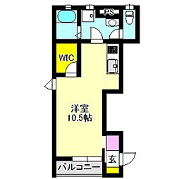 ルーブル 1階ワンルームの間取り