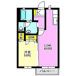 ヴィラ・ポレールＡＢＣ 2階1LDKの間取り