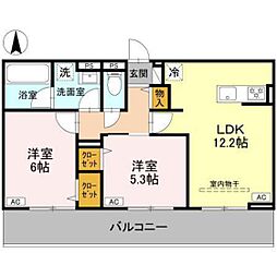 La Maison天川原町一丁目 A棟 2LDKの間取図画像