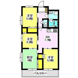 オーネストマンション 4DKの間取図画像