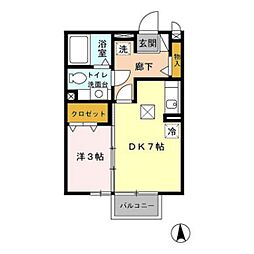 ヘイスティングB 1DKの間取図画像