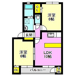 プレリーサンH 2LDKの間取図画像
