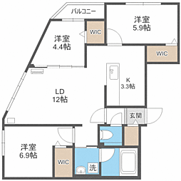 ビッグレジデンス旭ヶ丘 5階3LDKの間取り