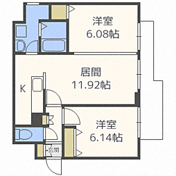 プレステージ福住西 4階2LDKの間取り