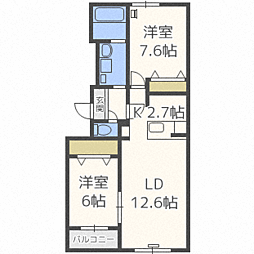 ラ・メゾン・ドゥースII 1階2LDKの間取り