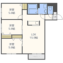 システムコート新札幌2 3LDKの間取図画像