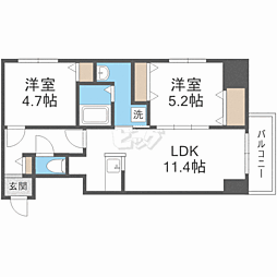 ブランシャールALAIN北18条 2LDKの間取図画像