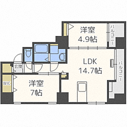 ビッグタワー大通公園 2LDKの間取図画像
