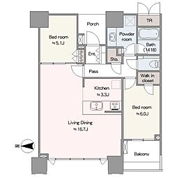 ドゥ・トゥールEAST棟 2LDKの間取図画像
