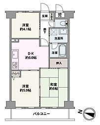 クリオ横須賀中央参番館 3DKの間取図画像