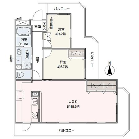 最上階・角部屋の2LDK。