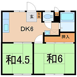 西山ハイツC 2DKの間取図画像