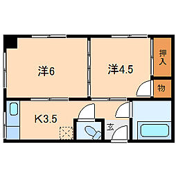 コーポ門川 2Kの間取図画像