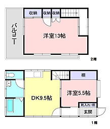 上花輪戸建 1階2DKの間取り