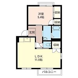 グランドール梅郷Ａ 2階1LDKの間取り