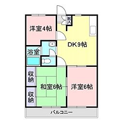 鳥修ビル 3階3DKの間取り