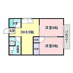 シティーハイム野田 2DKの間取図画像