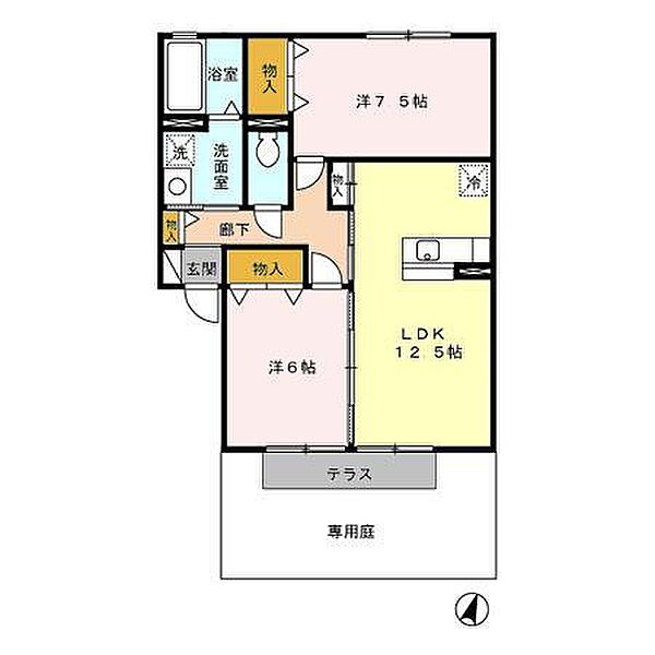 カサ ヴェール　Ａ/Ｂ B102｜栃木県足利市堀込町(賃貸アパート2LDK・1階・62.10㎡)の写真 その2