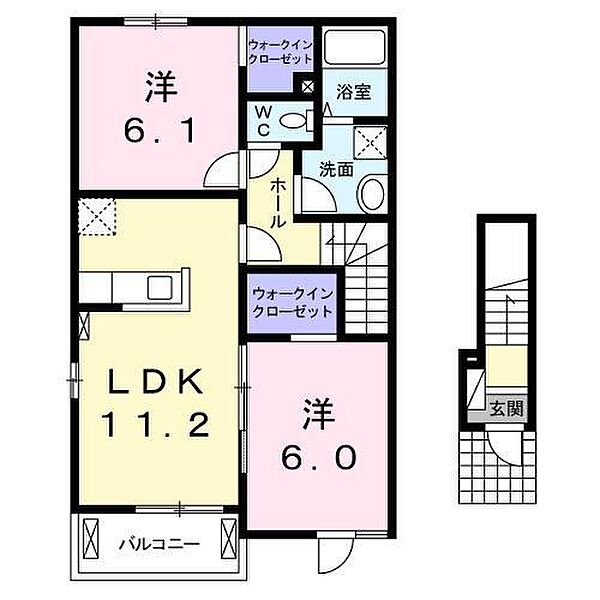 エクセル　パレス　Ｂ 201｜栃木県足利市鹿島町(賃貸アパート2LDK・2階・57.64㎡)の写真 その2