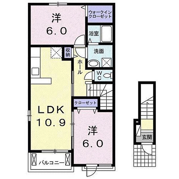 プランドールA 201｜栃木県足利市朝倉町(賃貸アパート2LDK・2階・57.21㎡)の写真 その2