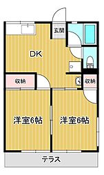 リバーサイドB 2DKの間取図画像