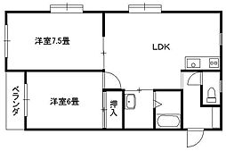 レジデンスアマダ 2LDKの間取図画像